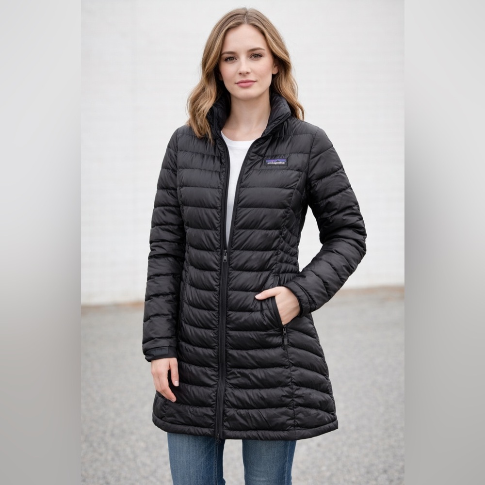 Patagonia Parka Womens Black Insulated Zip Coat Lightweight Parka Size XS